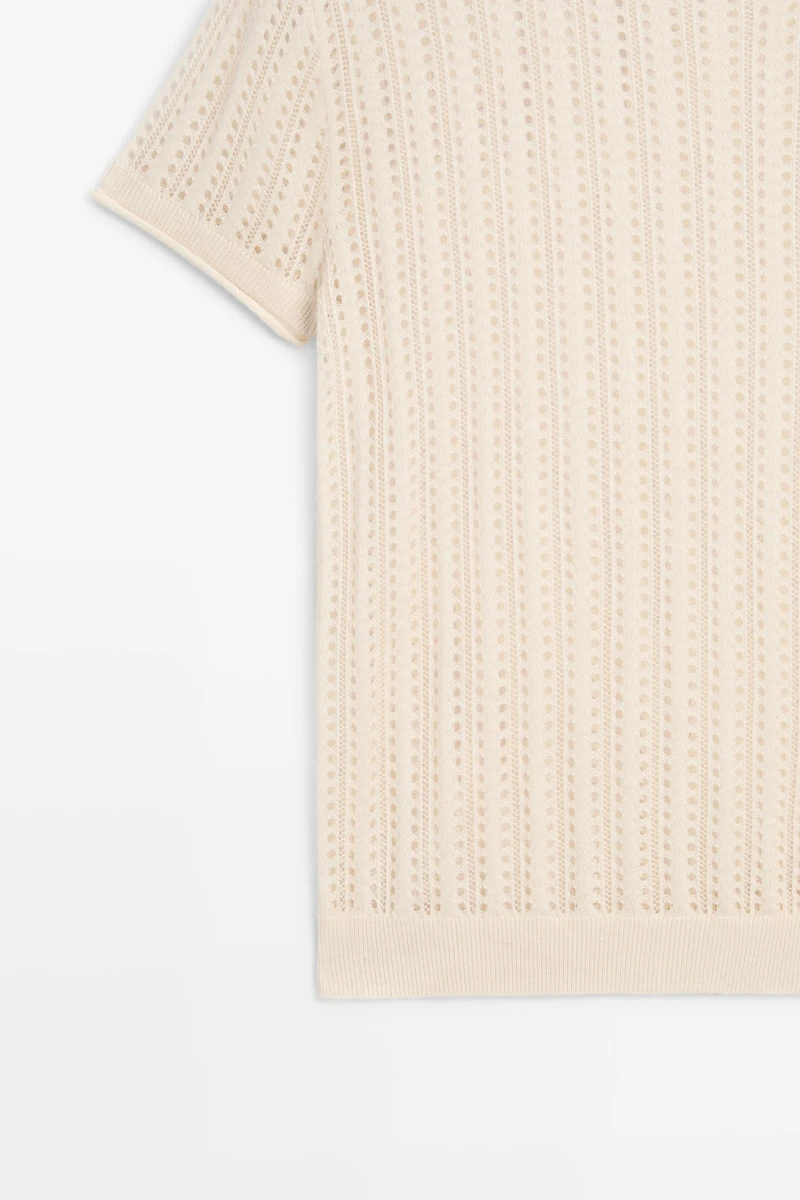 Short sleeve cutwork knit top