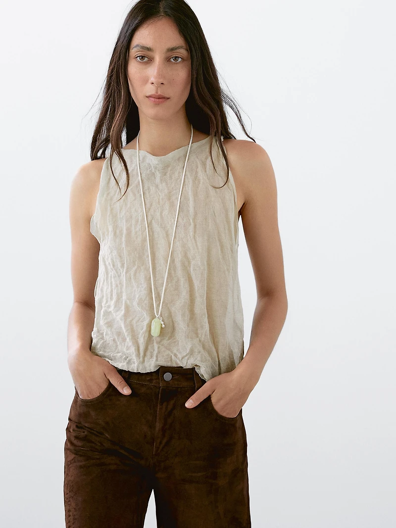 Top encolure américaine effet froissé