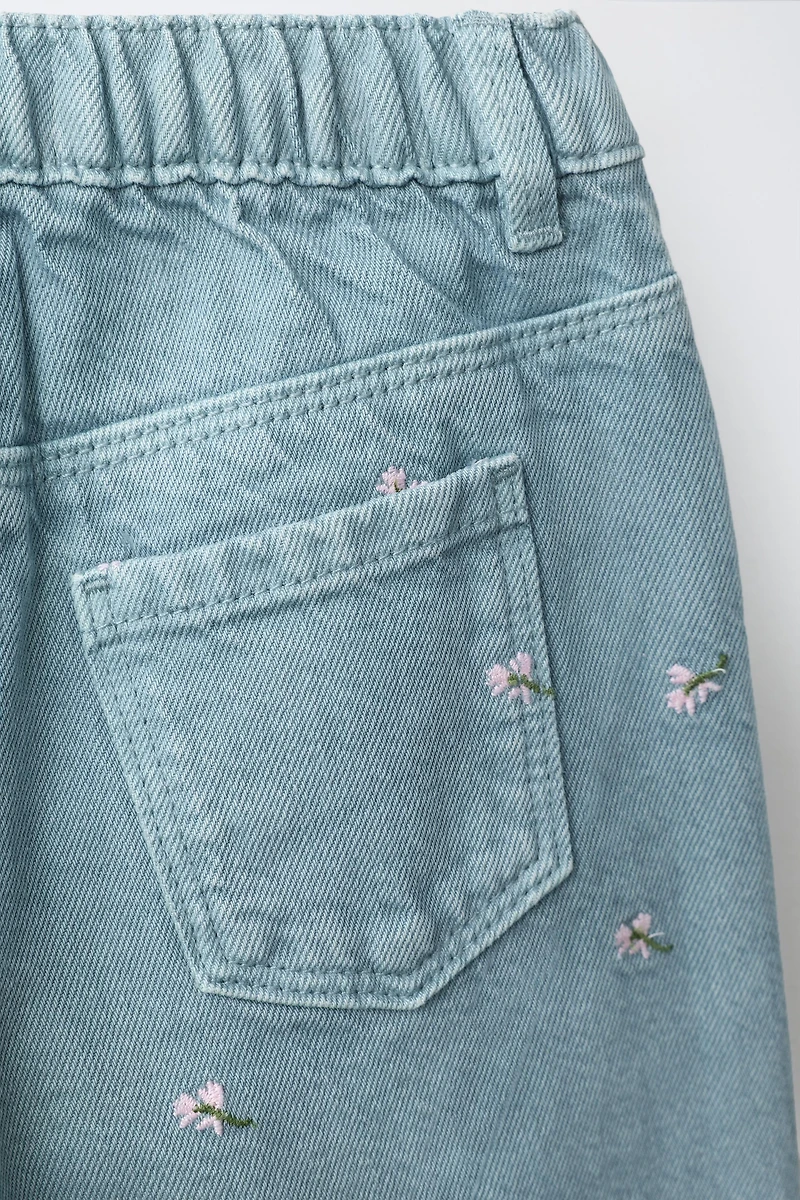 EMBROIDERED FLORAL TWILL CULOTTES