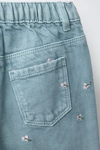 EMBROIDERED FLORAL TWILL CULOTTES