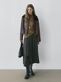 Veste en cuir nappa à col fourrure