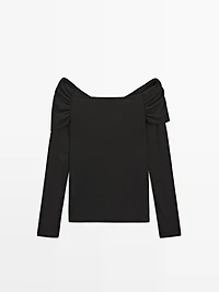 Long-sleeved ribbed T-shirt with metallic finish