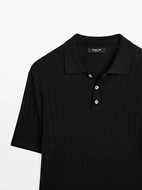 Ribbed knit polo shirt