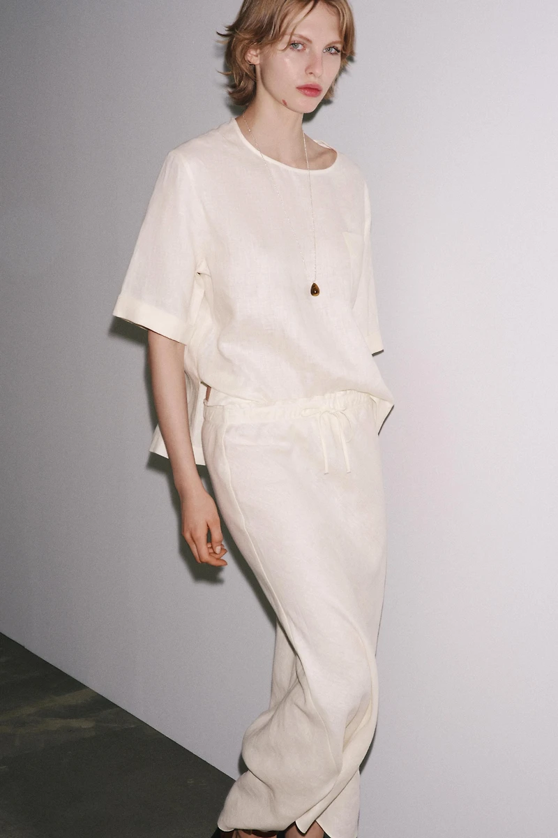 ZW COLLECTION 100% LINEN MIDI SKIRT