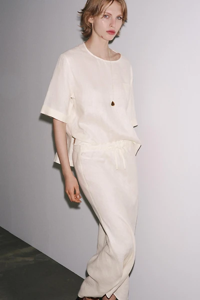 ZW COLLECTION 100% LINEN MIDI SKIRT