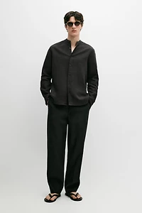 100% linen stand collar shirt
