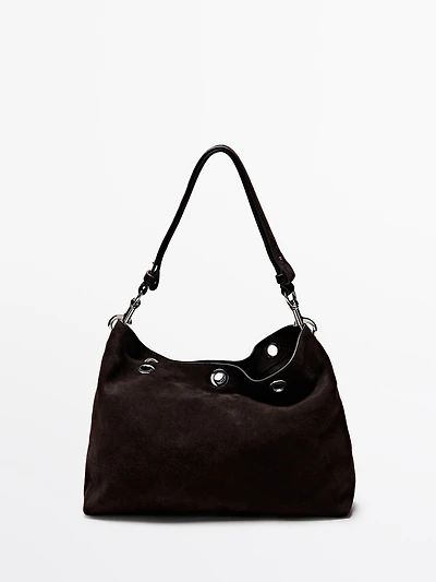 Split suede leather bag with eyelets