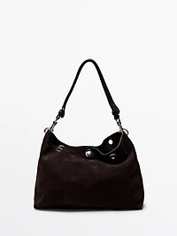 Split suede leather bag with eyelets