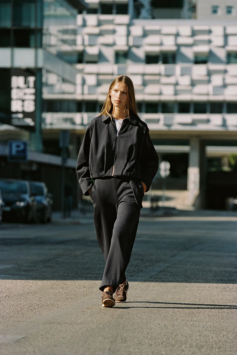 PLEATED FLEECE BOMBER JACKET