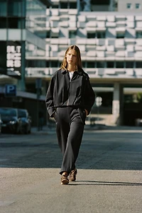 PLEATED FLEECE BOMBER JACKET