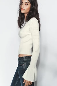 POINTELLE KNIT FLARED SLEEVE JUMPER