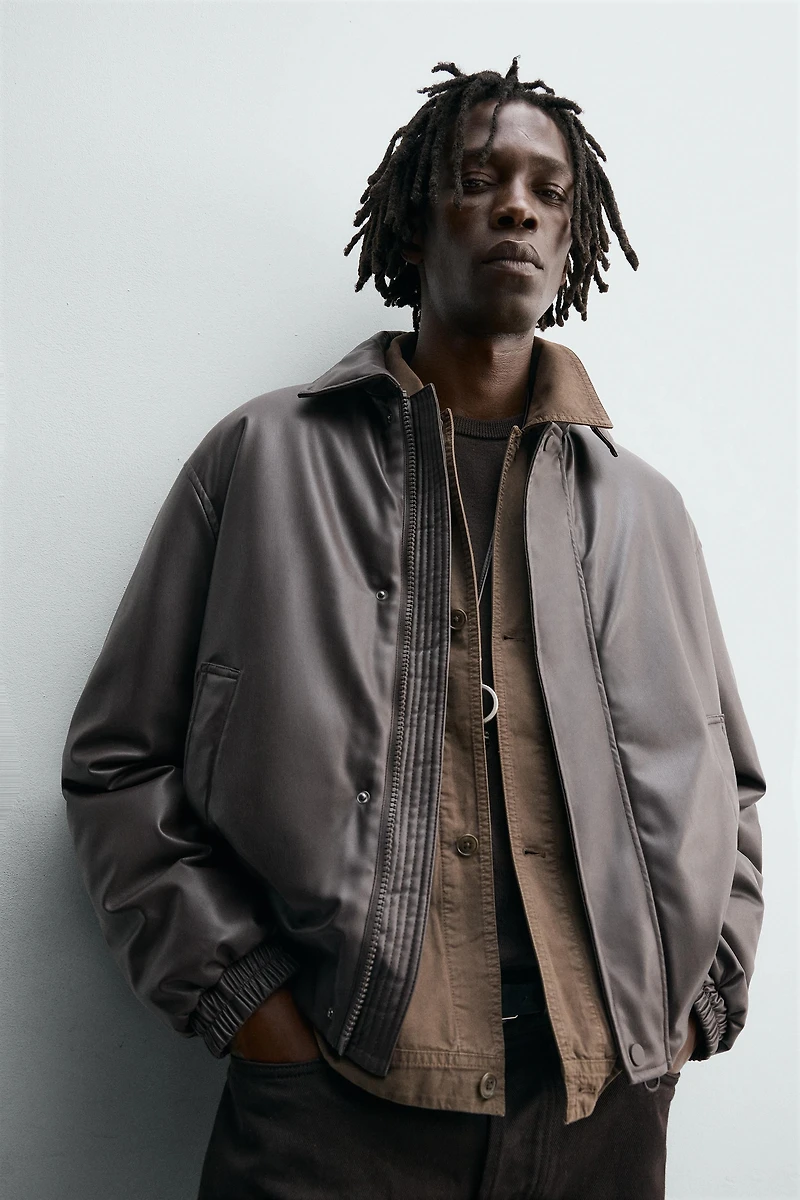 RELAXED FIT FAUX LEATHER JACKET