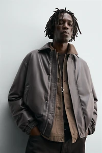 RELAXED FIT FAUX LEATHER JACKET