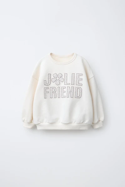 TEXT AND POLKA DOT PRINT SWEATSHIRT