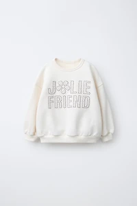 TEXT AND POLKA DOT PRINT SWEATSHIRT