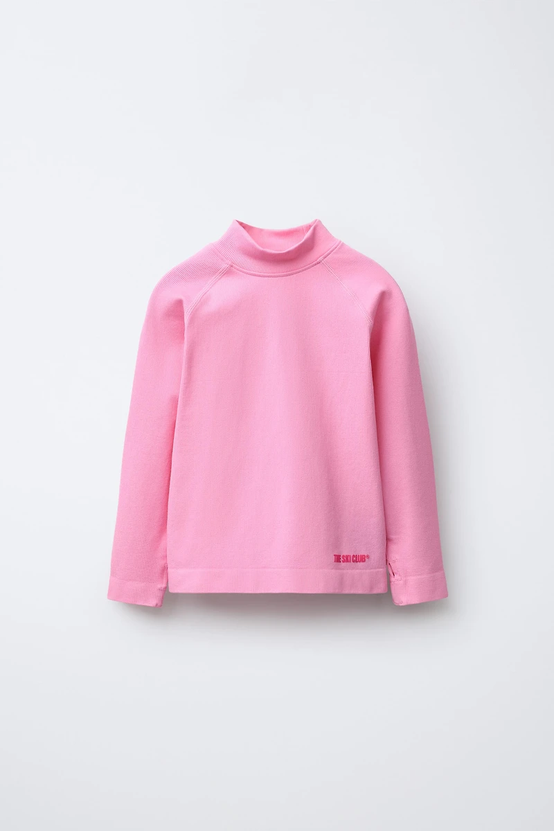 THERMAL RIBBED TEXT T-SHIRT WITH RAISED DETAIL