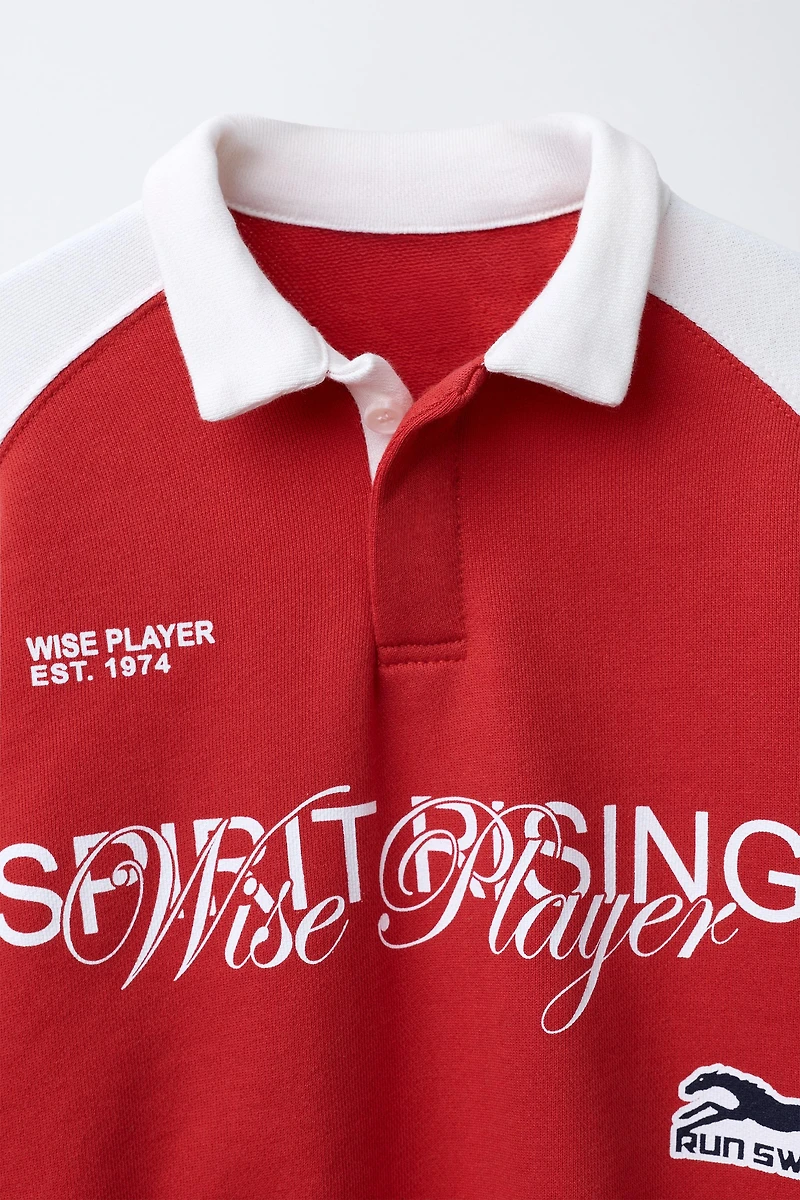 POLO SWEATSHIRT WITH HORSE PRINT