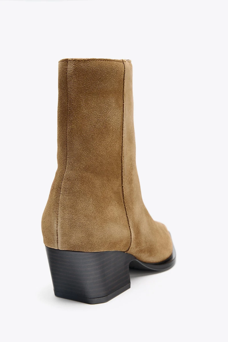 SPLIT LEATHER HEELED ANKLE BOOTS