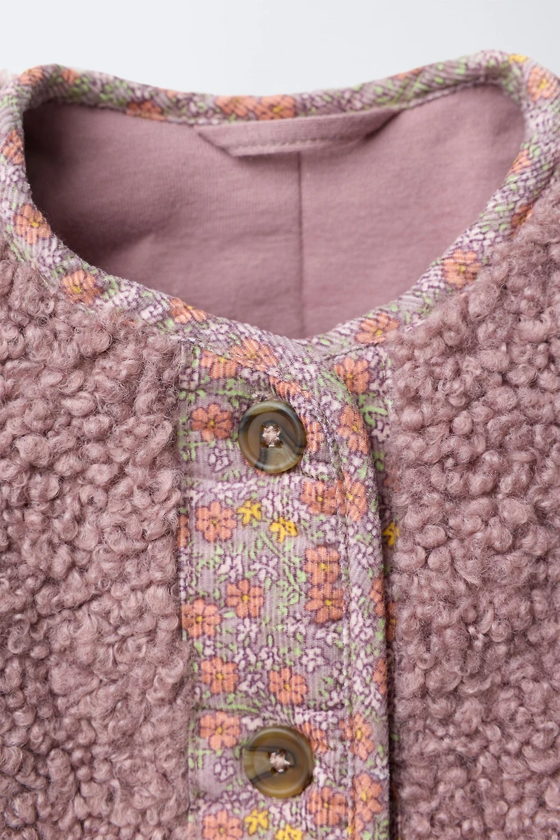 LINED FLEECE COAT WITH FLOWERS