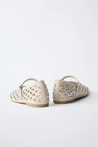 EMBELLISHED CUT-OUT BALLET FLATS