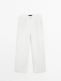 Pantalon straight cropped en coton mélangé