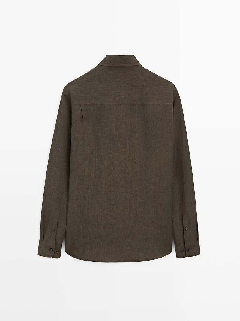 Regular fit faded linen shirt with pocket detail