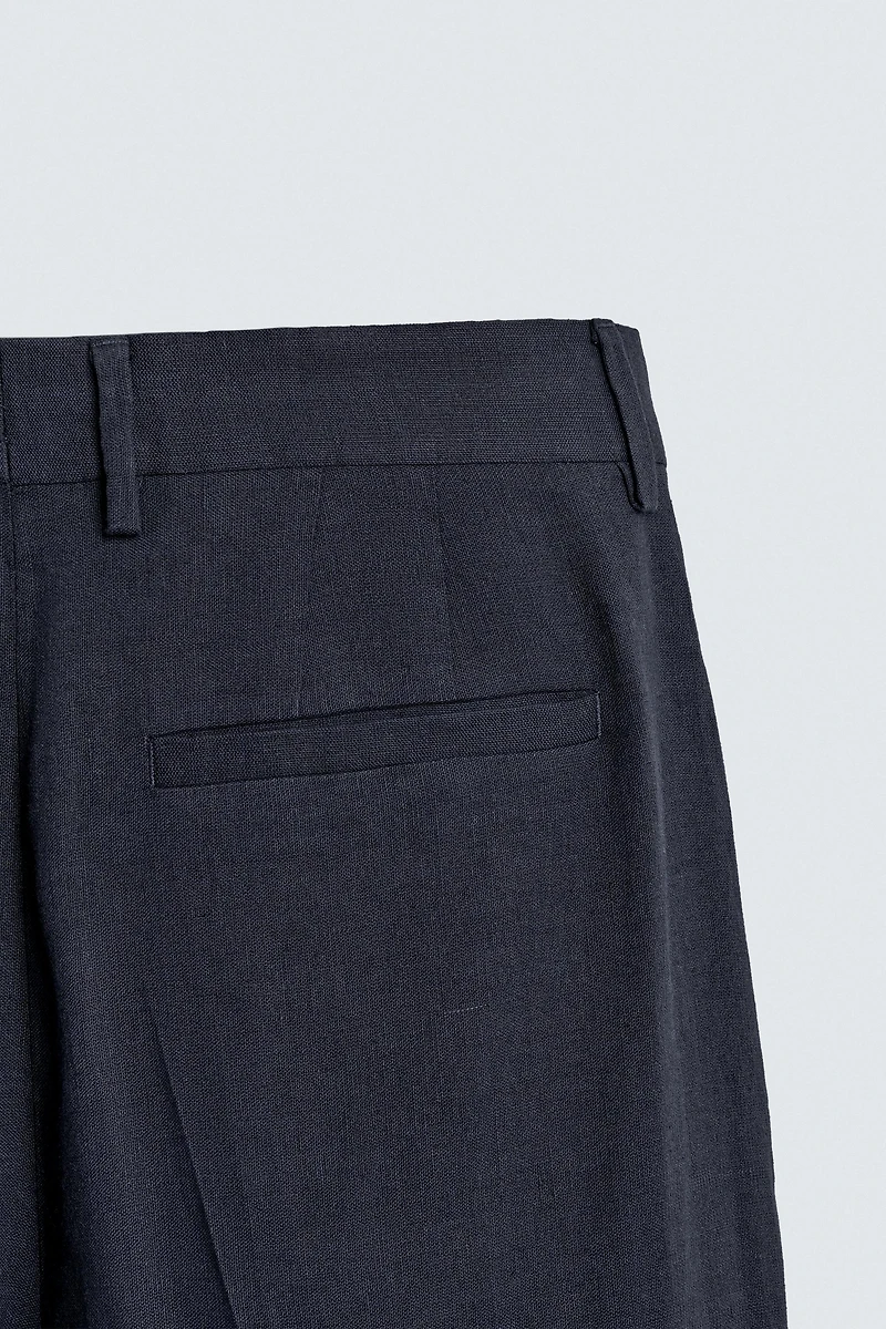 PANTALON DE COSTUME À DOUBLES PLIS EN LIN ET COTON