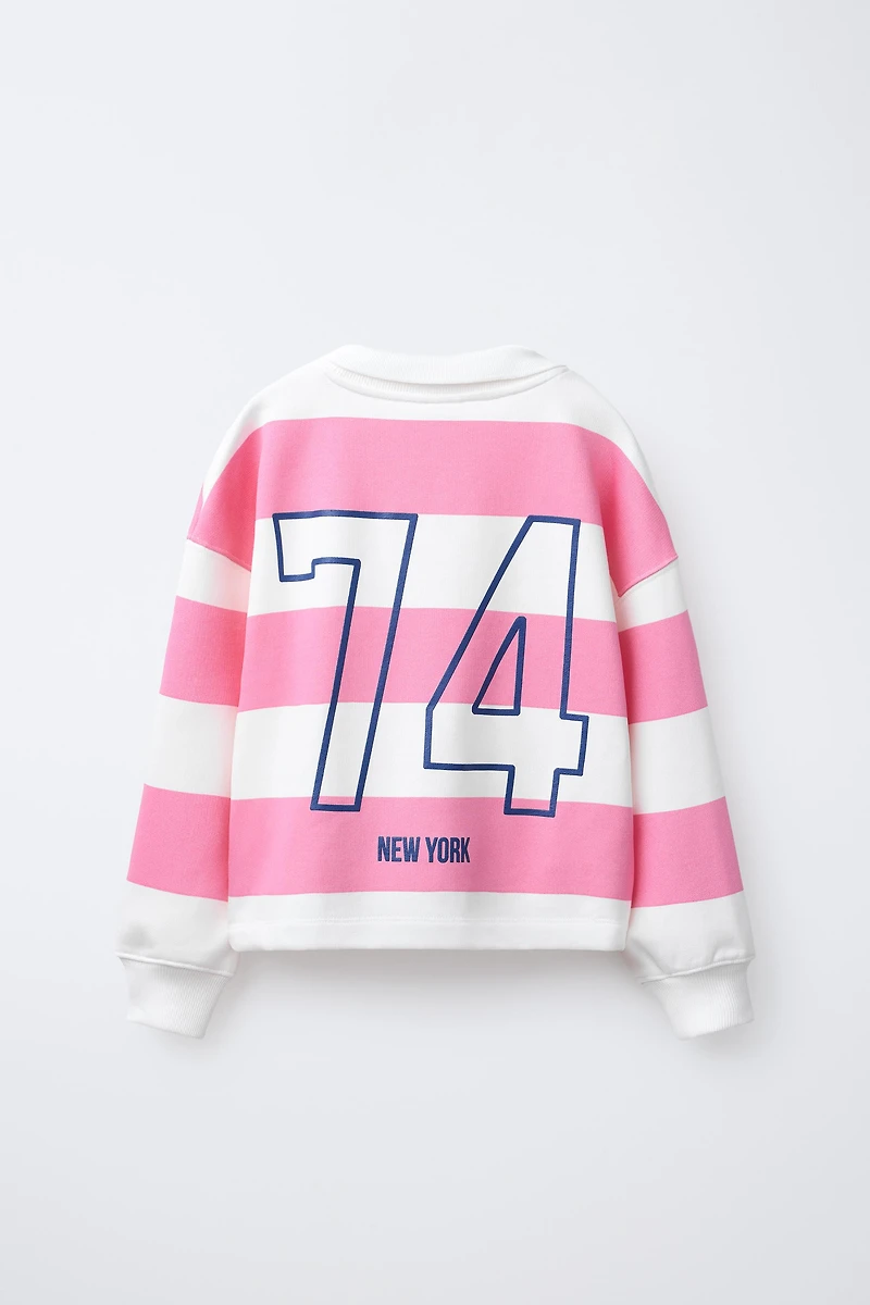 STRIPED POLO COLLAR SWEATSHIRT