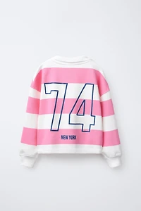 STRIPED POLO COLLAR SWEATSHIRT