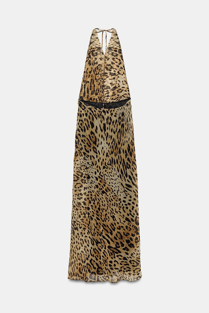 ANIMAL PRINT GEORGETTE HALTER LONG DRESS