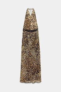 ANIMAL PRINT GEORGETTE HALTER LONG DRESS