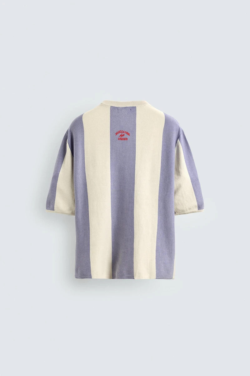 EMBROIDERED PATCH STRIPED KNIT T-SHIRT