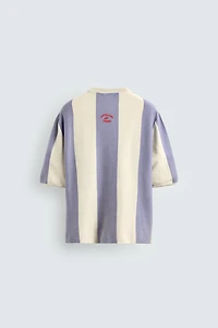 EMBROIDERED PATCH STRIPED KNIT T-SHIRT