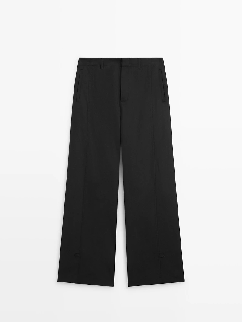 Cotton blend trousers with hem detail