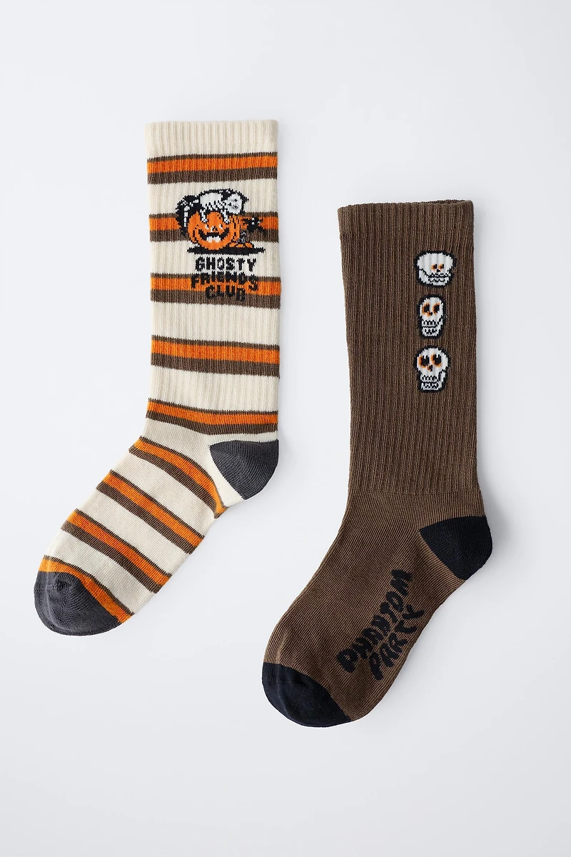LOT DE DEUX PAIRES CHAUSSETTES RAYÉES CITROUILLE