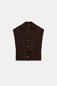 BELTED SATIN EFFECT SLEEVELESS SHIRT