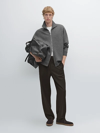 Cotton and wool blend zip-up cardigan