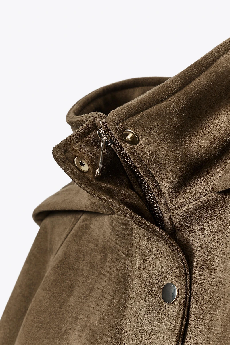 FAUX SUEDE JACKET WITH HOODIE
