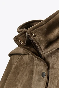 FAUX SUEDE JACKET WITH HOODIE