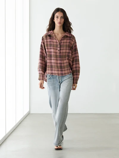 Chemise fluide à carreaux 100 % lin