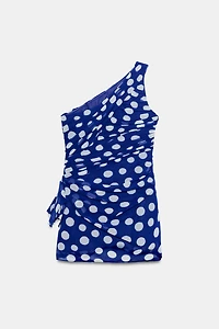 DRAPED POLKA DOT MINI DRESS