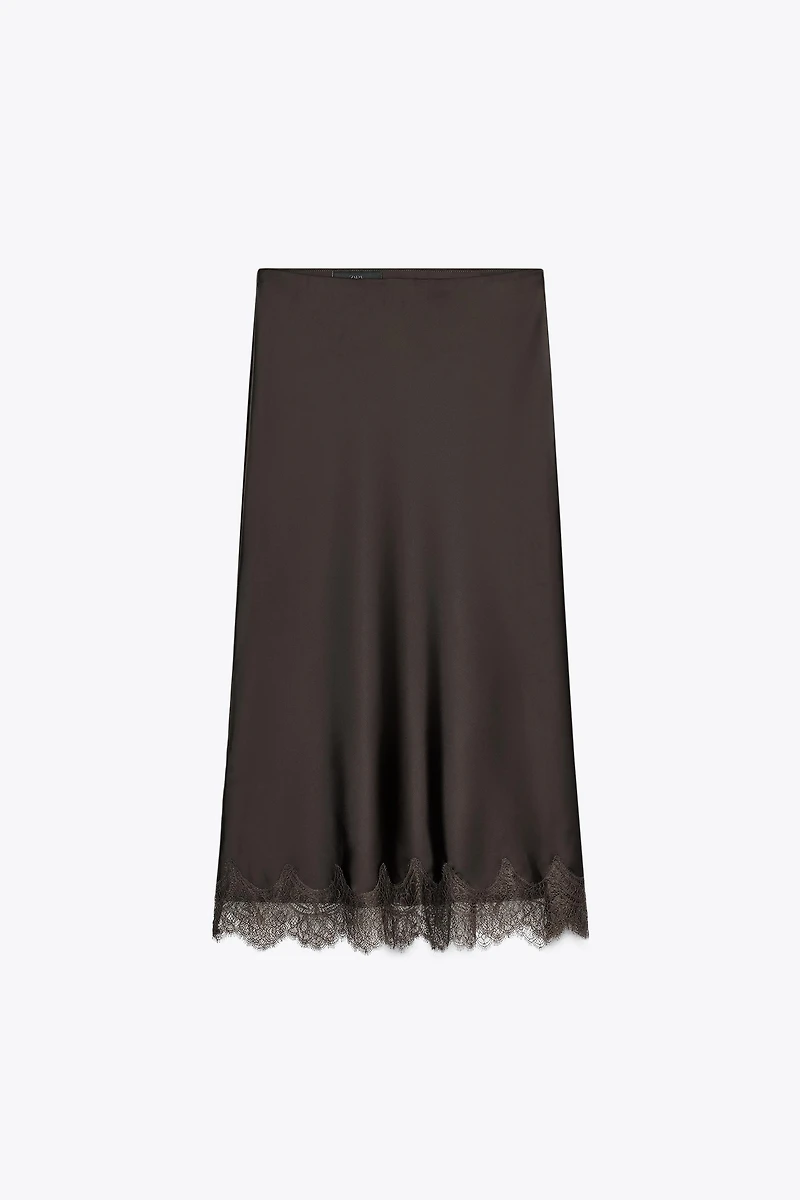 JUPE MIDI SATINÉE DENTELLE