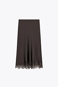 JUPE MIDI SATINÉE DENTELLE