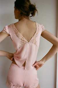 TOP SATINÉ EN DENTELLE BRODÉE