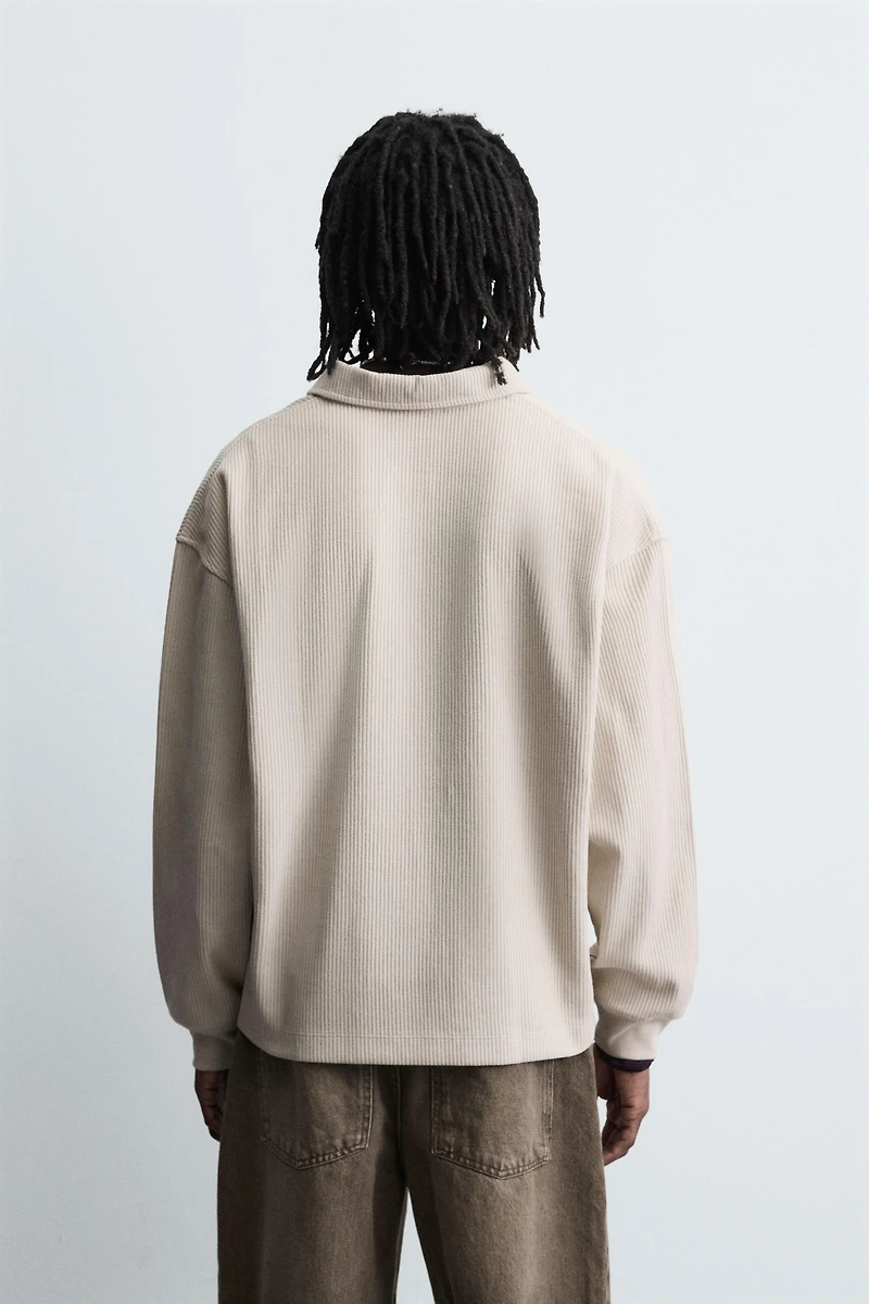 RIB KNIT TEXTURED POLO SHIRT
