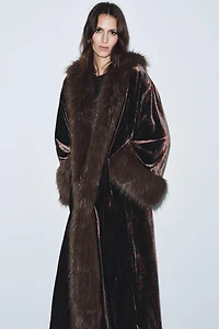 FAUX FUR PRINT VELVET COAT
