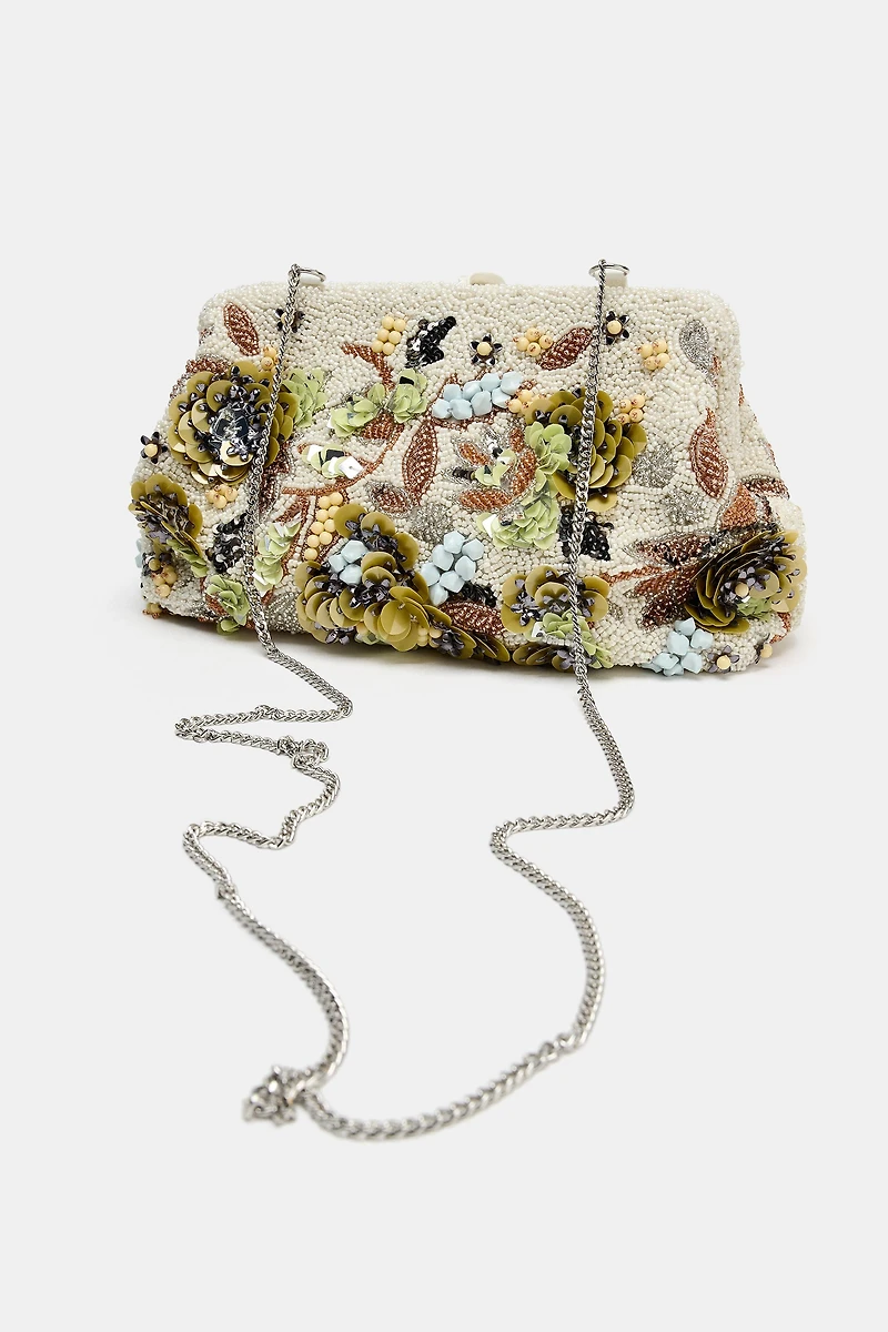 BEADED PRINTED POUCH