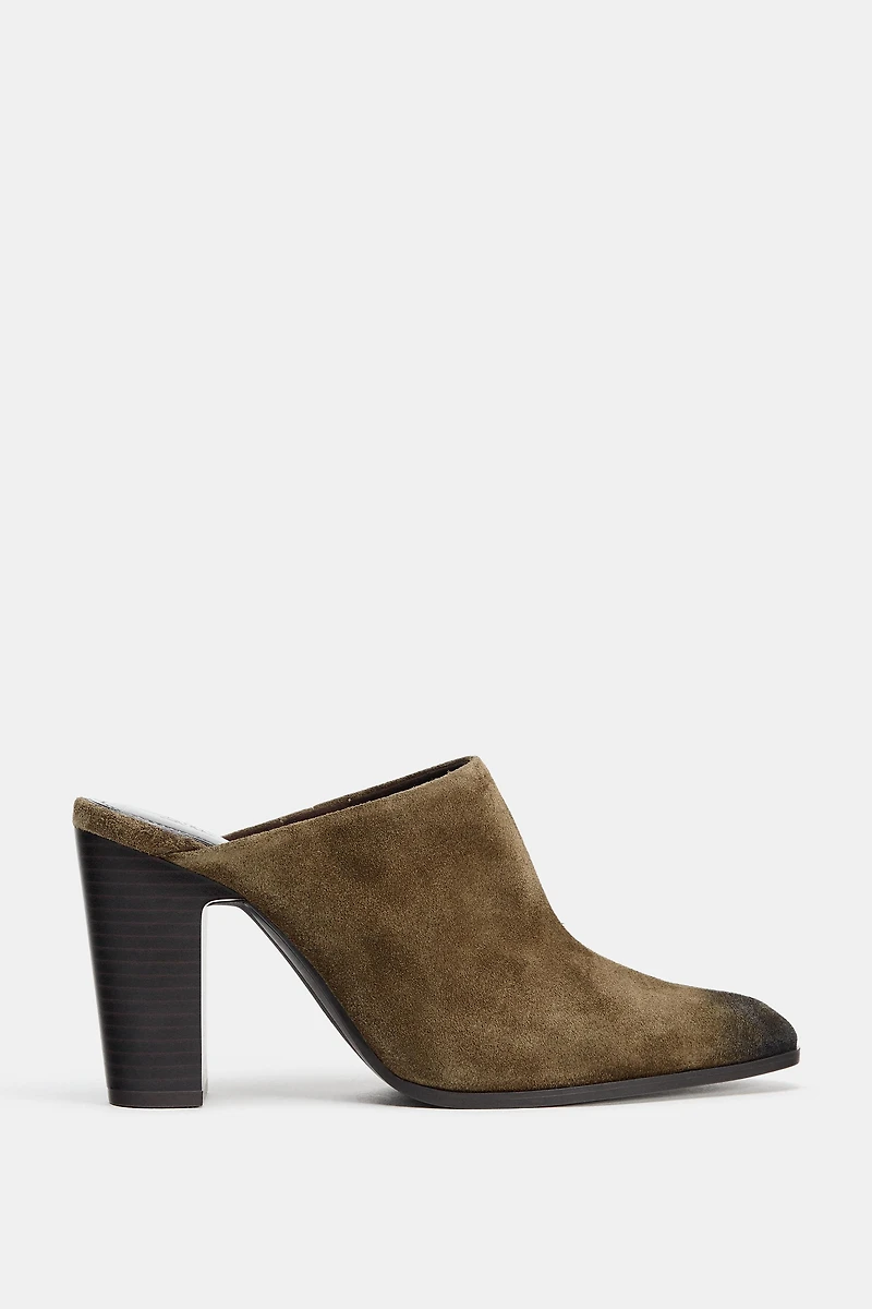 WORN EFFECT SPLIT LEATHER MULES