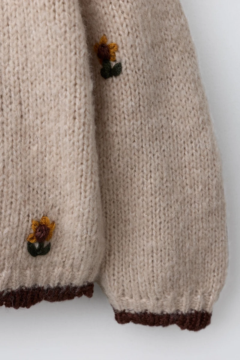 SUNFLOWER EMBROIDERED KNIT SWEATER