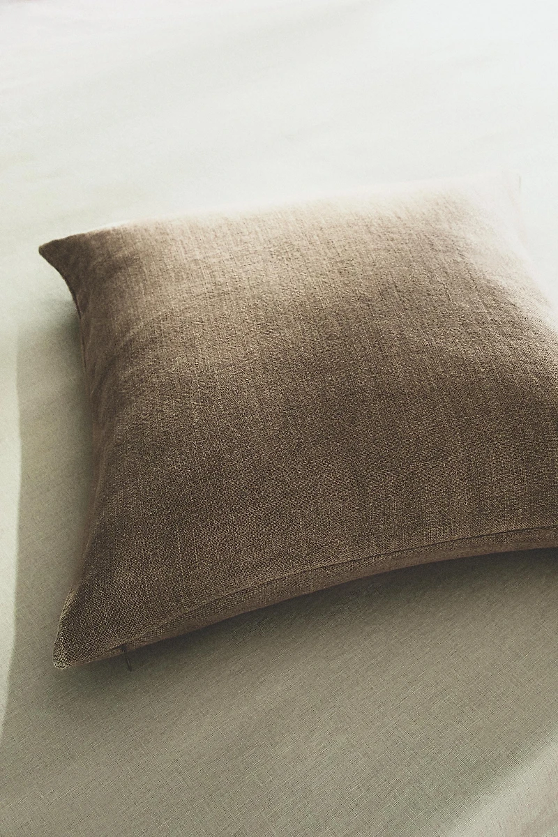 PLAIN FADED EFFECT LINEN BEDSPREAD THROW PILLOW COVER